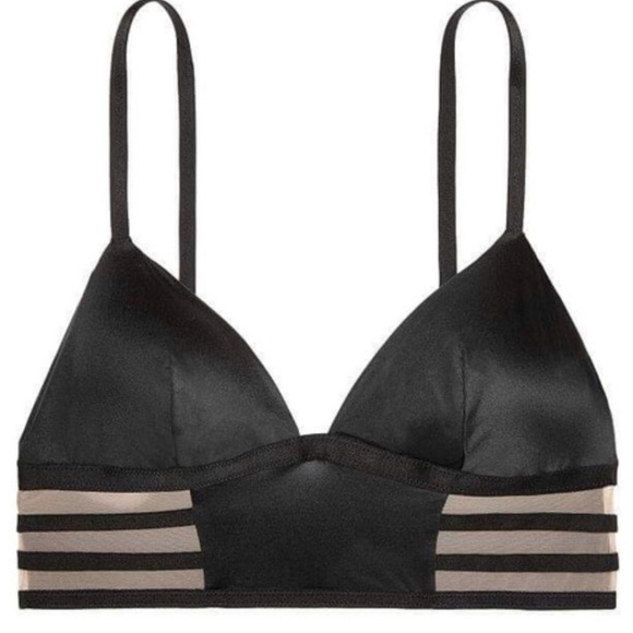 VS Strappy Mesh Long Line Plunge Satin Bralette - Picture 2 of 8
